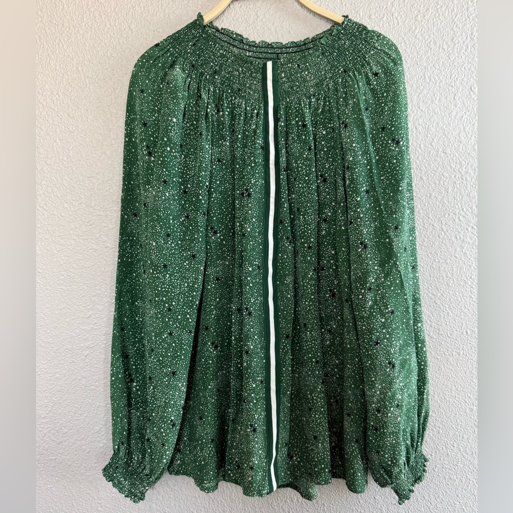Rungolee Brooklyn Long Sleeve Silk Blouse Size Medium Smocked Neck and Sleeves